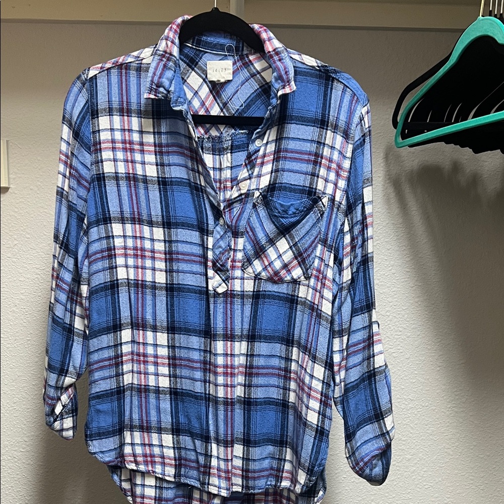 Blue Plaid Button-Up Shirt